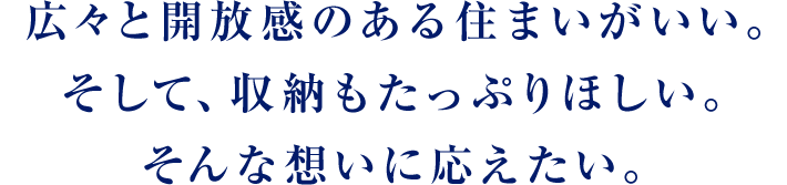 広々と開放感のある住まいがいい。そして、収納もたっぷりほしい。そんな想いに応えたい。