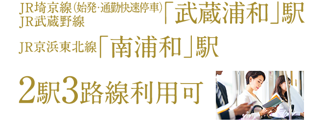 JR埼京線（始発・通勤快速停車）JR武蔵野線「武蔵浦和」駅／JR京浜東北線「南浦和」駅 複路線利用