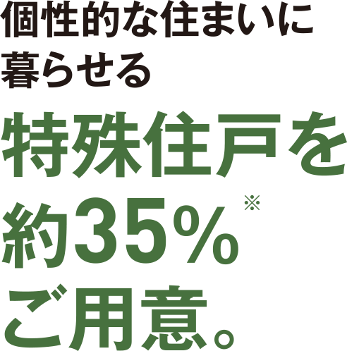 個性的な住まいに暮らせる特殊住戸を約35％※ご用意。