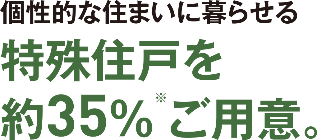 個性的な住まいに暮らせる特殊住戸を約35％※ご用意。